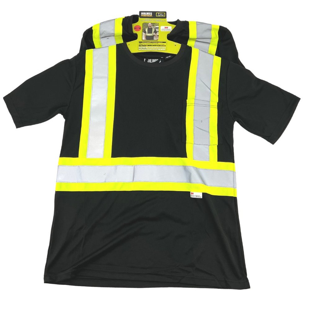 Holmes Workwear | Men's Hi-Vis Safety T-Shirt | 2 Pack | Black | Size M